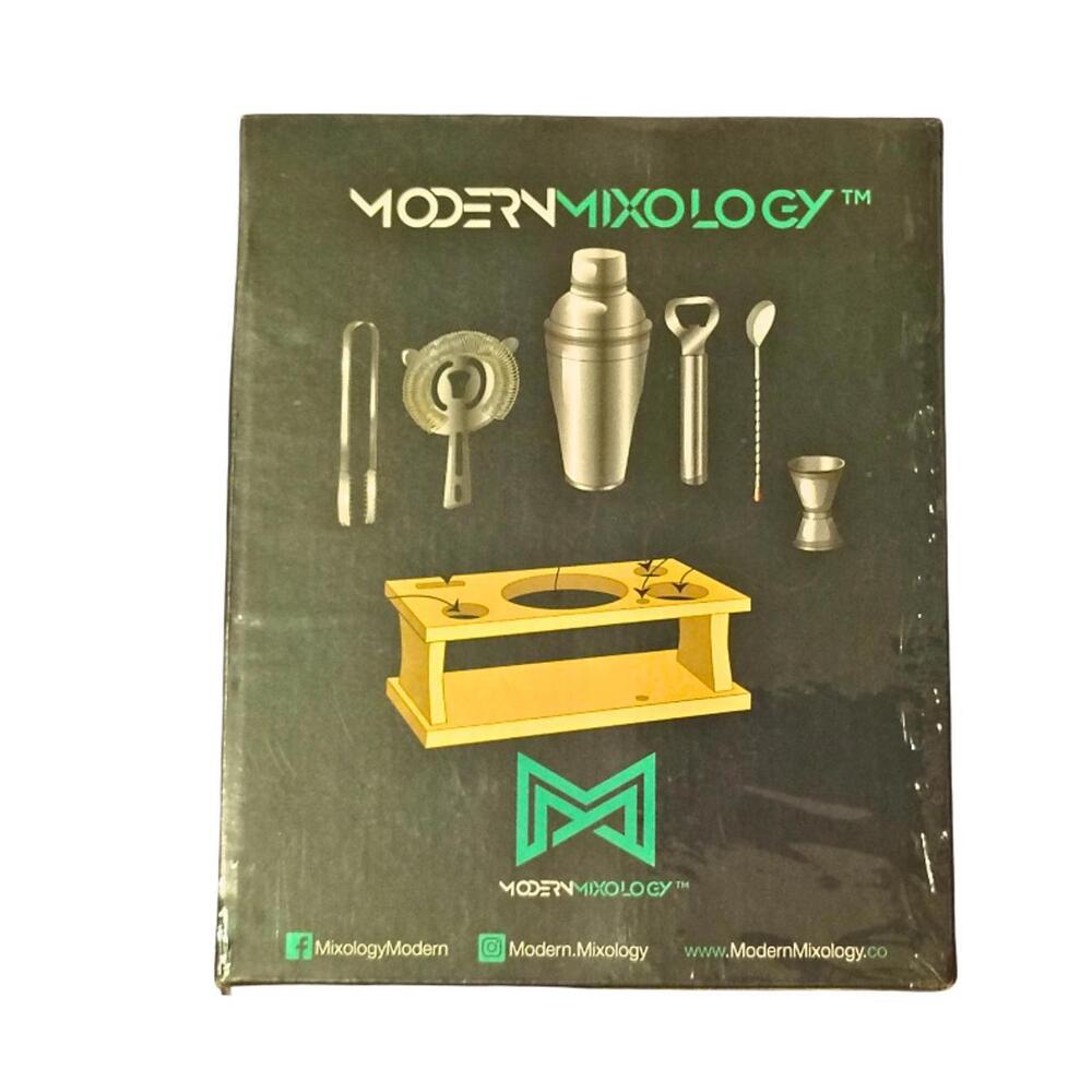 Modern Mixology Complete Cocktail Shaker Set with Wooden Stand Bar Accessories
